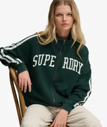 Superdry Damen Athletic Essentials Applique Zip-trainingsjacke in OverGröße-passform Grün - Größe: 42