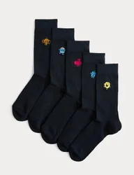 Pack Mr Men Embroidered Cotton Rich Socks Navy Mix male
