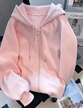 Sudadera con cremallera y cordón de unicolor para uso casual y diario de las mujeres, Navidad S - Shein - FashionsVida