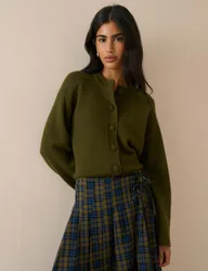 Pure Wool Button Front Relaxed Cardigan Green female