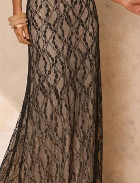 Falda larga de estilo sirena de unicolor para mujer, falda larga de encaje, falda larga elegante, adecuada para fiestas de mujeres, uso diario, falda - Shein - FashionsVida