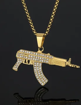 Hip pie Fashion Assault Rifle Iced Out Shiny CZ Pendant Gold Color Stainless Steel Rapper Necklace Man Hip Hop Military Jewelry - Aliexpress - FashionsVida