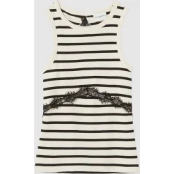 Camiseta de mujer marinera de algodón sin mangas con encaje