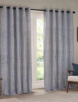 Hebden Pure Cotton Striped Eyelet Curtains Navy Mix - YARD - FashionsVida