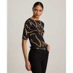 Camiseta de mujer de algodón elástico con cuello barco