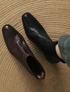 Women's 2026 Classic Chelsea Boots, Genuine Leather Chunky Heel Square Toe Soft Comfort for Business Casual - Aliexpress - FashionsVida