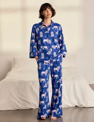 Lion Button Front Two Piece Long Sleeve Pyjamas Blue female
