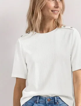 T-Shirt mit Rundhals und Knopfdetails female Weiß - Street One - FashionsVida