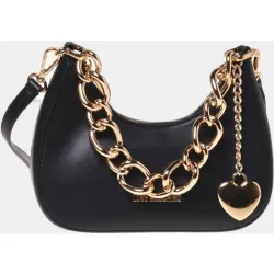 Bolso de mano bandolera liso con detalle metálico de charm y logo dorado en el delantero y asa en forma de cadena