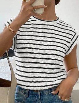 Camiseta ancha a rayas casual de verano para uso diario Copa del Mundo XXL - Shein - FashionsVida