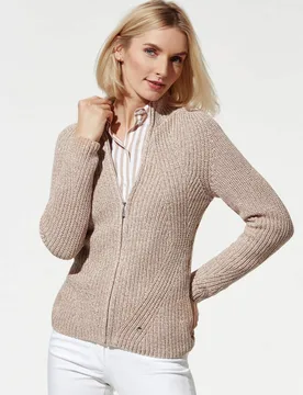 Patentstrickjacke Nahtlos, normale Größen, Farbe Beige, 44, nahtlos gestrickt 100% italienische Baumwolle Damen - Walbusch - FashionsVida