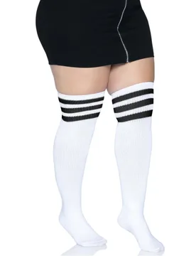 Overknee Strümpfe in Übergröße Kostümaccessoire weiß-schwarz - LEG-AVENUE - FashionsVida