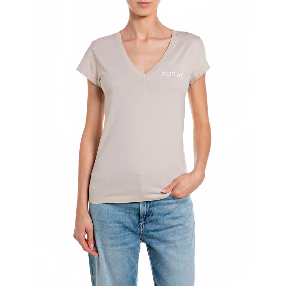 Maglietta A Maniche Corte Con Collo A V W367b.000.22658d Silver Cloud L - Replay - FashionsVida