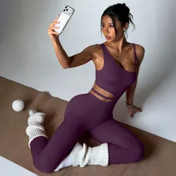 Mono deportivo sin costuras sin mangas sexy de pantalones largos para mujer Dewbera S