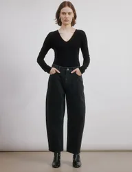 Mid Rise Barrel Jeans Black female