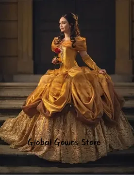 Gold Princess Evening Dress Luxury Strapless Satin Pleated Embroidered Appliqued Opera Halloween Customised Party - Aliexpress - FashionsVida