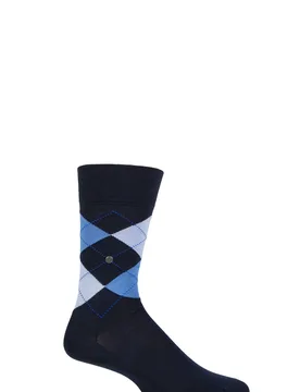Mens 1 Pair Manchester Argyle Cotton Socks Navy 46-50 - Blue - Size: 11-14 Mens - Burlington - FashionsVida