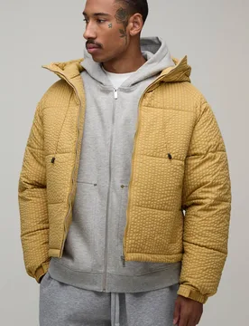 Herren Normal Geschnittene Karierte Steppjacke Mit Kapuze Yellow Größe XL - boohooMAN - FashionsVida
