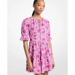 Vestido corto de mezcla de lino con estampado floral