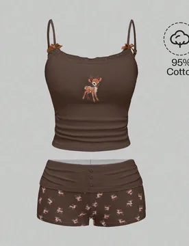Conjunto casual de top de tirantes con bordado de ciervo y shorts para mujer L - Shein - FashionsVida
