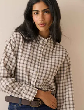 Checked High Frill Neck Blouse Multi female - Nobody's Child - FashionsVida