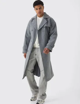Herren Übergroßer Zweireihiger Trench-Mantel In Grau Grey Größe Small - boohooMAN - FashionsVida