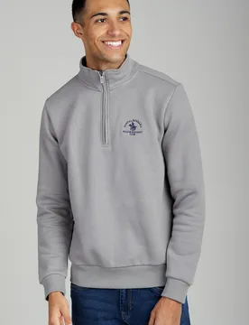 Mens Grey 1/4 Zip Cotton Rich Funnel Neck Sweatshirt - Size X-Large - Santa Barbara Polo & Racquet Club - FashionsVida