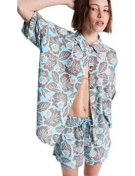 Maglietta A Maniche Corte Beachy Nostalgia Print Brownie Hibiscus Hype XS - Roxy - FashionsVida