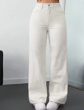 Pantalones vaqueros de pierna recta versátiles de unicolor con bolsillo XL - Shein - FashionsVida