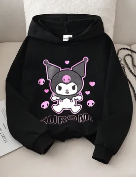 Sudadera holgada con gráfico de calavera y letras para niña preadolescente, sudadera informal de color negro 12Y - Shein - FashionsVida