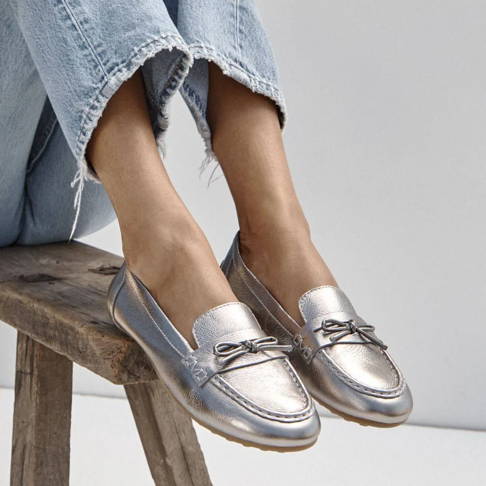 Women's Taryn Driver Moccasins in Silver Size: 3 - Silver - Size: 3 - Vionic - FashionsVida