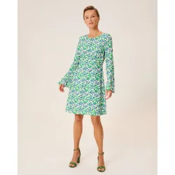 Vestido corto de manga larga con volantes en los puños