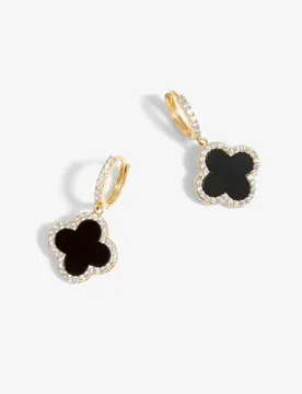 Women's Gold Plated & Jet Clover Huggie Earrings - Gold - Size: One Size - Jon Richard - FashionsVida