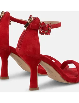 Sandalias de tacón de mujer en piel con tira delantera y cierre de hebilla con detalles tipo joya - Alma en Pena - FashionsVida