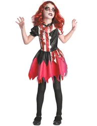 Horrorclown-Verkleidung für Mädchen schwarz-weiss-rot - female