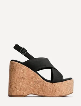 Women's Santana Black Cork Wedges Size: 6-Standard Fit - Black - Size: 6-Standard Fit - Linzi - FashionsVida