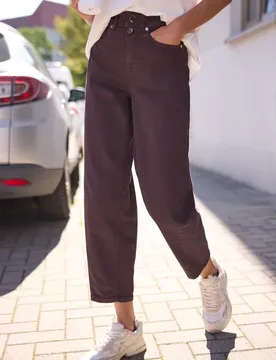 Street One High Waist Barrel Leg Jeans im Loose Fit female Rot - Street One Studio - FashionsVida