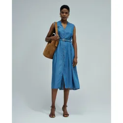 Vestido midi en lightdenim de mujer
