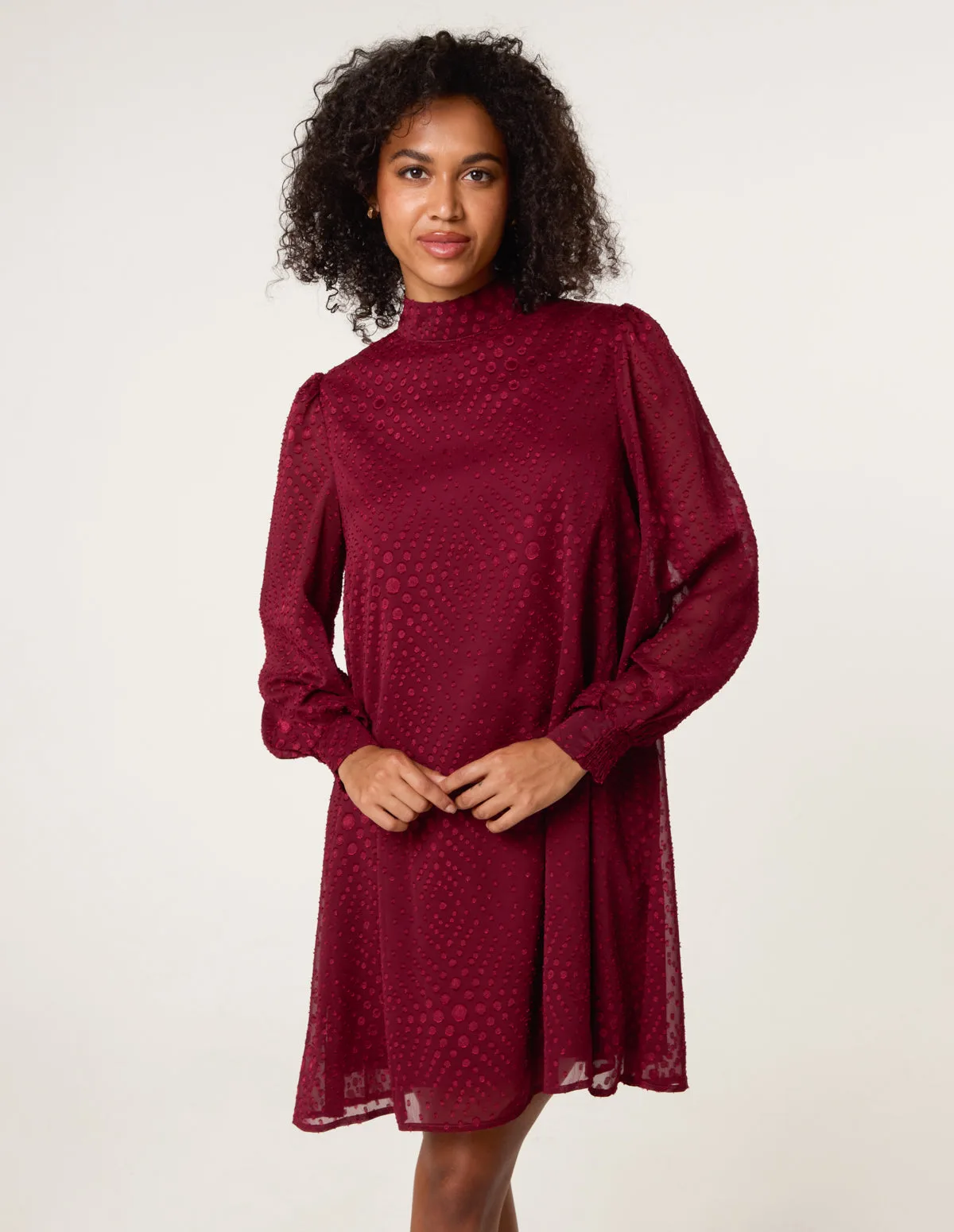 High Neck Shift Dress - 12 / BERRY - female - Blue Vanilla - FashionsVida
