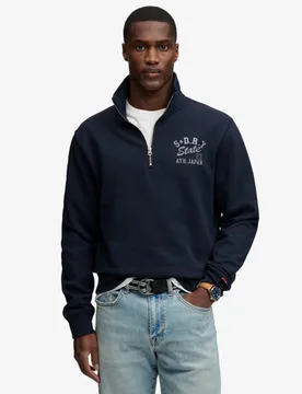 Superdry Herren Athletic Essentials Sweatshirt mit Halbem Reißverschluss Navy - Größe: M - 79.99 - FashionsVida