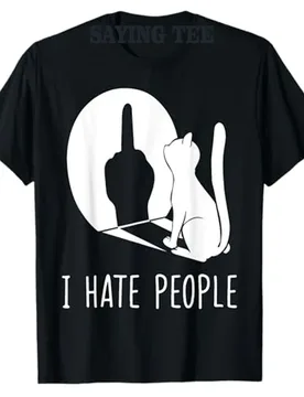 Cat Shadow I Hate People Middle Finger T-Shirt Humor Funny Kitty Graphic Outfit Short Sleeve Blouses Gifts Sarcastic Saying Tee - Aliexpress - FashionsVida