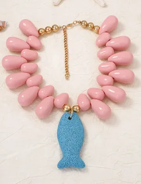 Boho Volcanic Rock Fish Starfish Pendant Necklace for Women Resin Water drop Beads Choker Chunky Necklace Beach Vacation Jewelry - Aliexpress - FashionsVida