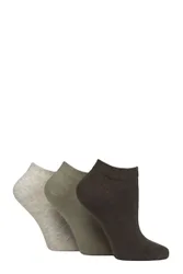 Women's 3 Pair FootNurse Gentle Grip Diabetic Cotton Trainer Socks Khaki / Forest / Cream / Grey 4-8 - Assorted - Size: Small
