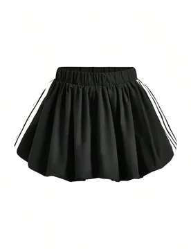 Falda corta de burbujas con bloques de color y rayas, estilo streetwear lindo para niñas preadolescentes, de vuelta al colegio, Y2K, streetwear 13Y - Shein - FashionsVida