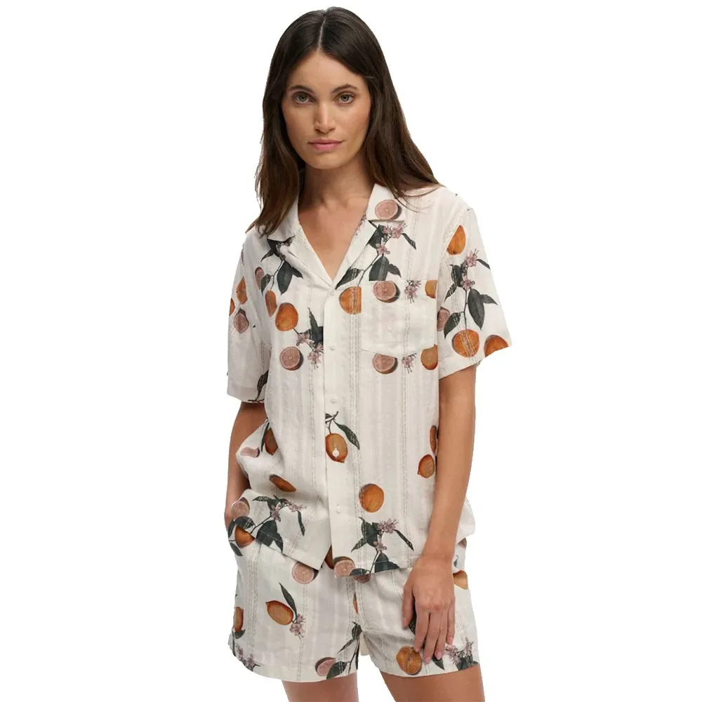 Camicia A Maniche Corte Beach Printed Citrus Cream Print 2XS - Superdry - FashionsVida