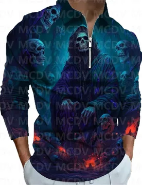 Men's Long Sleeve Zipper Polo Shirt Halloween 3D Printed Polo Long Sleeve T Shirt Casual Tops Halloween Gift - Aliexpress - FashionsVida