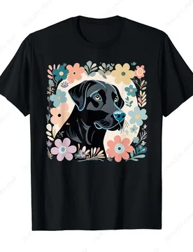 Black Labrador Lab Dog In Flowers Vintage Retro Floral Art T-Shirt - Aliexpress - FashionsVida