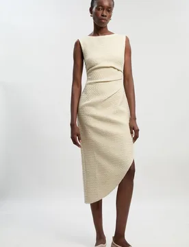 Womens Petite Boucle Tailored Ruched Detail Midi Dress - White - Size 16 Uk - Karen millen - FashionsVida