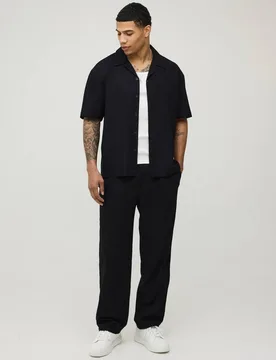 Herren Urlaubs-Leinenmischung Oversized Hemd & Entspannte Hosen Set Black Größe Small - boohooMAN - FashionsVida