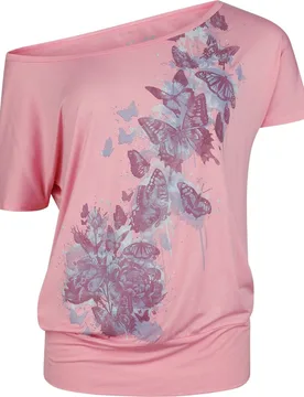 T-Shirt - T-Shirt With Butterfly Frontprint - S bis XL - für Damen - Größe S - rosa - Frauen - female - Full Volume by EMP - FashionsVida